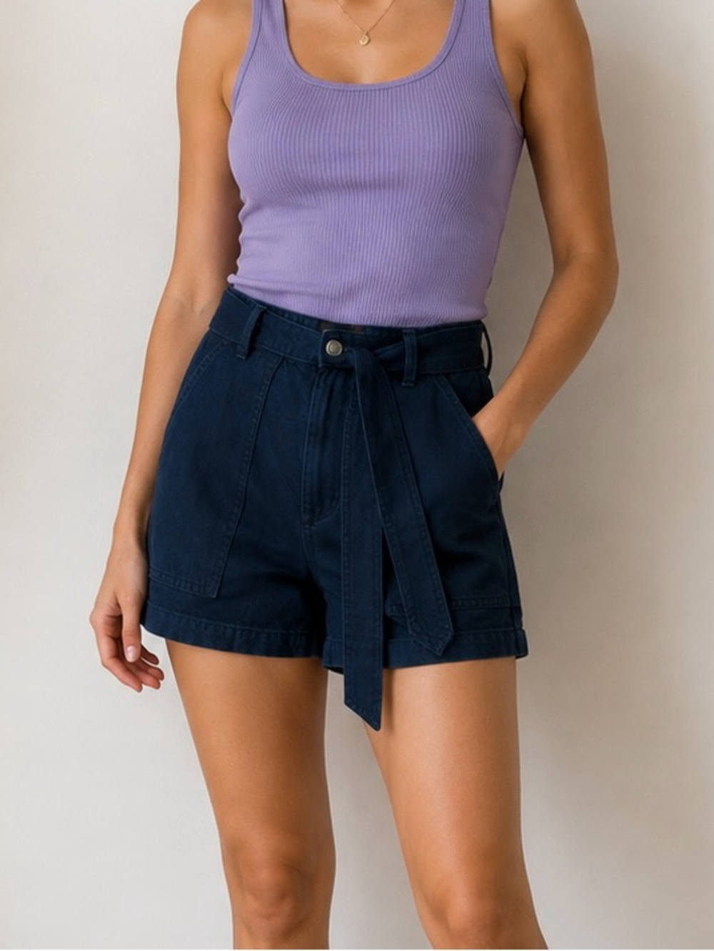 Banana Republic High-Rise Navy Tie-Waist Shorts